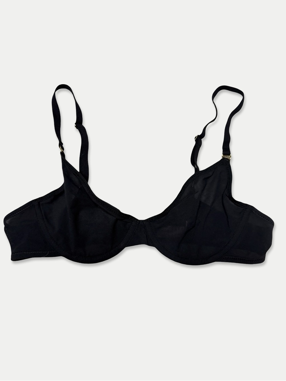 Inlyric 34A Black Sheer Mesh Underwire Bra Unlined Gold Hardware